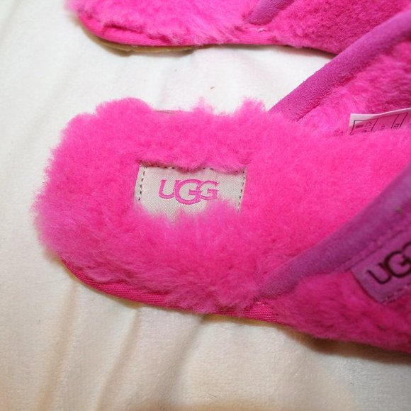 NIB UGG WOMEN'S FLUFFETTE SHEARLING SLIP ON SLIPPERS PINK - Picture 4 of 7